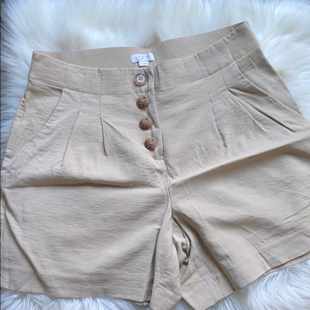 Loft Button Front High Rise Khaki Shorts